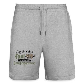 Ich bin nicht fault Energiesparmodus - Stanley/Stella Unisex Bio Joggingshorts Trainer  - Grau meliert - Vorne - Nik (191cm) & Marisol (170cm)
