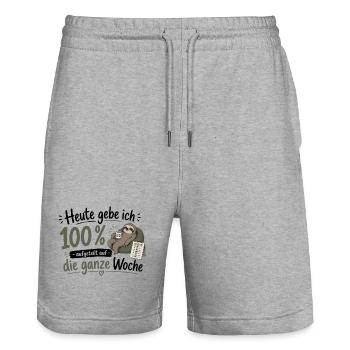 100% Energie verteilt: Wochenplan-Sloth - Stanley/Stella Unisex Bio Joggingshorts Trainer  - Grau meliert - Vorne - Nik (191cm) & Marisol (170cm)