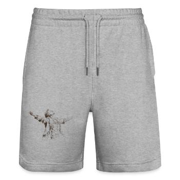 Spread arm silhouette - Stanley/Stella Trainer Unisex Organic Jogging Shorts - heather grey - Front - Nik (191cm) & Marisol (170cm)
