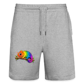 Caméléon arc-en-ciel sur une branche - Short de jogging bio TRAINER Stanley/Stella unisexe - gris chiné - Devant - Nik (191cm) & Marisol (170cm)