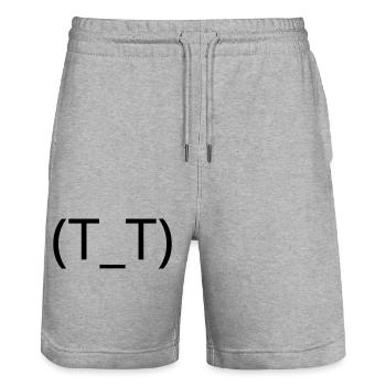 Larmes d’anime émoticônes (T_T) en pleurs - Short de jogging bio TRAINER Stanley/Stella unisexe - gris chiné - Devant - Nik (191cm) & Marisol (170cm)