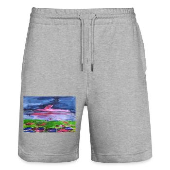 Colour magic in the evening sky - Stanley/Stella Trainer Unisex Organic Jogging Shorts - heather grey - Front - Nik (191cm) & Marisol (170cm)
