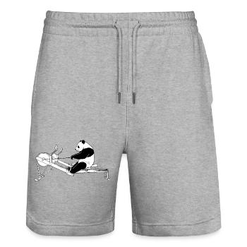Panda on the rowing machine - Stanley/Stella Trainer Unisex Organic Jogging Shorts - heather grey - Front - Nik (191cm) & Marisol (170cm)