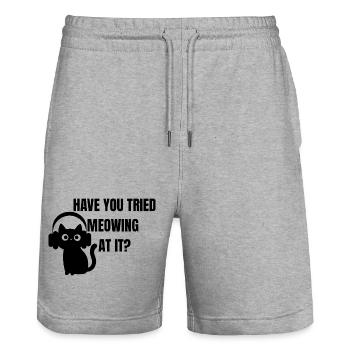 Lustige IT Katze - Have you tried meowing at it? - Stanley/Stella Unisex Bio Joggingshorts Trainer  - Grau meliert - Vorne - Nik (191cm) & Marisol (170cm)