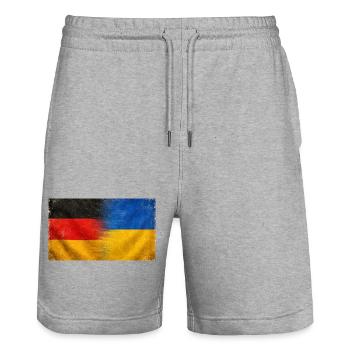 National Pride Germany Ukraine Origin - Stanley/Stella Trainer Unisex Organic Jogging Shorts - heather grey - Front - Nik (191cm) & Marisol (170cm)