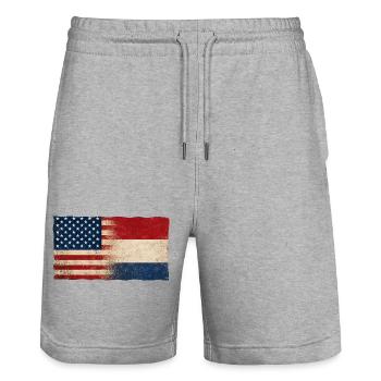 États-Unis, Hollande, Pays-Bas Drapeau Amitié - Short de jogging bio TRAINER Stanley/Stella unisexe - gris chiné - Devant - Nik (191cm) & Marisol (170cm)