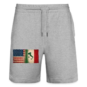 Italians Proud Identity Friendship USA Italy - Stanley/Stella Trainer Unisex Organic Jogging Shorts - heather grey - Front - Nik (191cm) & Marisol (170cm)