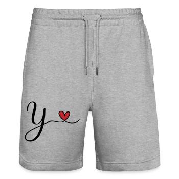 Y Buchstabe Initiale Monogramm Design mit Herz - Stanley/Stella Unisex Bio Joggingshorts Trainer  - Grau meliert - Vorne - Nik (191cm) & Marisol (170cm)