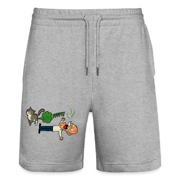 Un pet de chat secoue le maître - Short de jogging bio TRAINER Stanley/Stella unisexe - gris chiné - Devant - Nik (191cm) & Marisol (170cm)