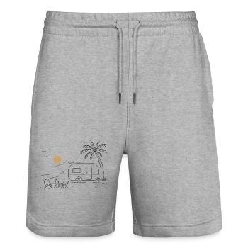 Camping on the beach - Stanley/Stella Trainer Unisex Organic Jogging Shorts - heather grey - Front - Nik (191cm) & Marisol (170cm)