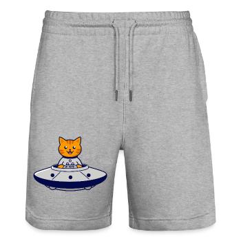 Le chat dans l’aventure OVNI - Short de jogging bio TRAINER Stanley/Stella unisexe - gris chiné - Devant - Nik (191cm) & Marisol (170cm)
