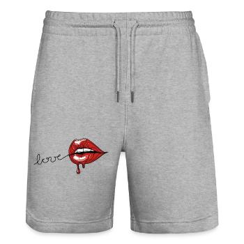 Crimson Drip - Red Lips Line Art - Short de jogging bio TRAINER Stanley/Stella unisexe - gris chiné - Devant - Nik (191cm) & Marisol (170cm)