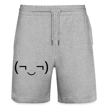 Mischievous emoticon (¬‿¬) naughty grin - Stanley/Stella Trainer Unisex Organic Jogging Shorts - heather grey - Front - Nik (191cm) & Marisol (170cm)