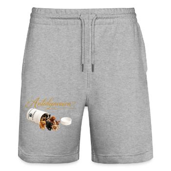 Antidepressive Hundeherzen Design - Stanley/Stella Unisex Bio Joggingshorts Trainer  - Grau meliert - Vorne - Nik (191cm) & Marisol (170cm)