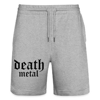 death metal logo - Stanley/Stella Trainer Unisex Organic Jogging Shorts - heather grey - Front - Nik (191cm) & Marisol (170cm)