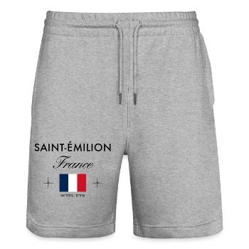 Saint Emilion Frankreich Koordinate Reise Souvenir - Stanley/Stella Unisex Bio Joggingshorts Trainer  - Grau meliert - Vorne - Nik (191cm) & Marisol (170cm)