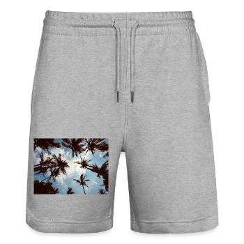Perspective des palmiers tropicaux - Short de jogging bio TRAINER Stanley/Stella unisexe - gris chiné - Devant - Nik (191cm) & Marisol (170cm)