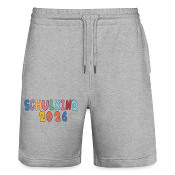 Schulkind 2026  - Stanley/Stella Unisex Bio Joggingshorts Trainer  - Grau meliert - Vorne - Nik (191cm) & Marisol (170cm)