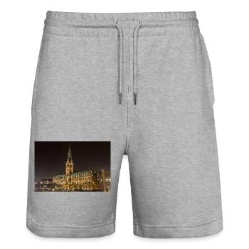 L’hôtel de ville de Hambourg illuminé la nuit - Short de jogging bio TRAINER Stanley/Stella unisexe - gris chiné - Devant - Nik (191cm) & Marisol (170cm)