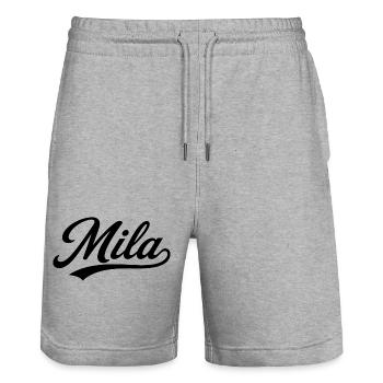Mila Name Gift First Last Family - Stanley/Stella Trainer Unisex Organic Jogging Shorts - heather grey - Front - Nik (191cm) & Marisol (170cm)