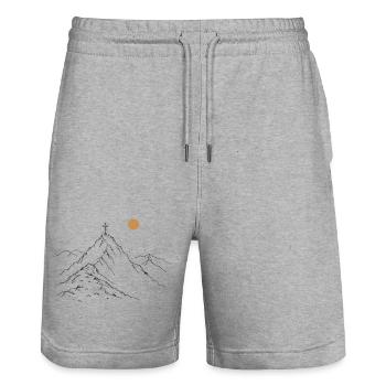 Gipfelkreuz im Sonnenaufgang - Stanley/Stella Unisex Bio Joggingshorts Trainer  - Grau meliert - Vorne - Nik (191cm) & Marisol (170cm)