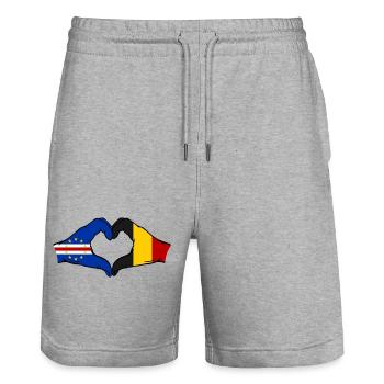 Drapeau du Cap-Vert Belgique Mains en forme de cœur - Short de jogging bio TRAINER Stanley/Stella unisexe - gris chiné - Devant - Nik (191cm) & Marisol (170cm)