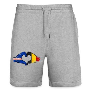 Cape Verde Belgium flag hands heart shape used - Stanley/Stella Trainer Unisex Organic Jogging Shorts - heather grey - Front - Nik (191cm) & Marisol (170cm)