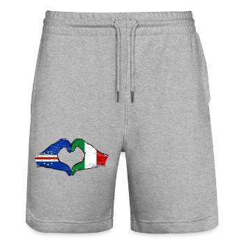 Cape Verde Italy flag hands heart shape used - Stanley/Stella Trainer Unisex Organic Jogging Shorts - heather grey - Front - Nik (191cm) & Marisol (170cm)