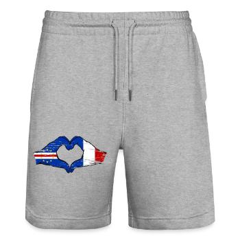 Drapeau du Cap-Vert France, mains en forme de cœur utilisées - Short de jogging bio TRAINER Stanley/Stella unisexe - gris chiné - Devant - Nik (191cm) & Marisol (170cm)