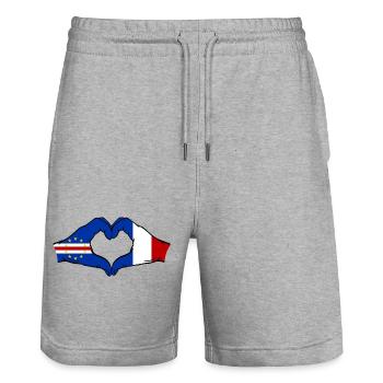 Drapeau du Cap-Vert France, mains en forme de cœur utilisées - Short de jogging bio TRAINER Stanley/Stella unisexe - gris chiné - Devant - Nik (191cm) & Marisol (170cm)