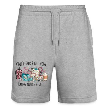 Can't Talk Right Now Nurse Stuff - Stanley/Stella Trainer Unisex Organic Jogging Shorts - heather grey - Front - Nik (191cm) & Marisol (170cm)