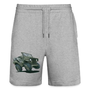 Willys MB Geländewagen Cartoon | RCCX - Stanley/Stella Unisex Bio Joggingshorts Trainer  - Grau meliert - Vorne - Nik (191cm) & Marisol (170cm)