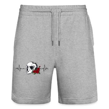 Motorcycle Shirt – Lifeline with Helmet & Roses - Stanley/Stella Trainer Unisex Organic Jogging Shorts - heather grey - Front - Nik (191cm) & Marisol (170cm)