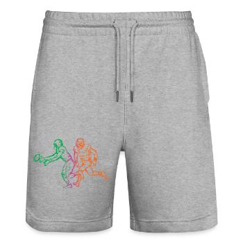 Cadeau sportif vintage rétro de football américain - Short de jogging bio TRAINER Stanley/Stella unisexe - gris chiné - Devant - Nik (191cm) & Marisol (170cm)