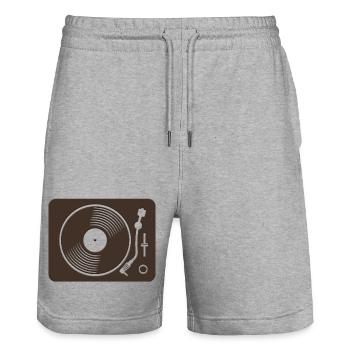 Design rétro en vinyle de platine - Short de jogging bio TRAINER Stanley/Stella unisexe - gris chiné - Devant - Nik (191cm) & Marisol (170cm)