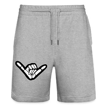 Shaka Hand Graphic Surf Vibe - Stanley/Stella Trainer Unisex Organic Jogging Shorts - heather grey - Front - Nik (191cm) & Marisol (170cm)