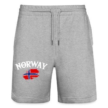Vacances en Norvège dans les fjords de Norge Voyage en Scandinavie - Short de jogging bio TRAINER Stanley/Stella unisexe - gris chiné - Devant - Nik (191cm) & Marisol (170cm)