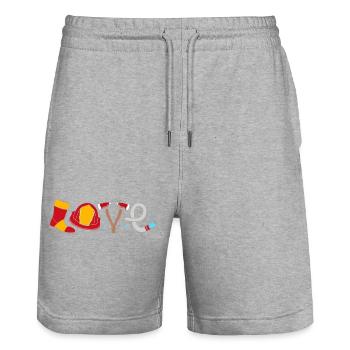Firefighter Children's Birthday Party - Stanley/Stella Trainer Unisex Organic Jogging Shorts - heather grey - Front - Nik (191cm) & Marisol (170cm)