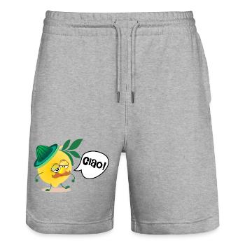 Moustache Italie Citron - Short de jogging bio TRAINER Stanley/Stella unisexe - gris chiné - Devant - Nik (191cm) & Marisol (170cm)