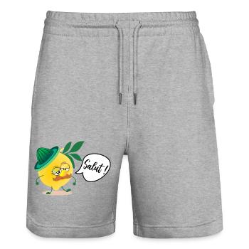 Citron Moustache Papa - Short de jogging bio TRAINER Stanley/Stella unisexe - gris chiné - Devant - Nik (191cm) & Marisol (170cm)