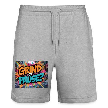 Grind or Pause? Graphic Graffiti - Stanley/Stella Trainer Unisex Organic Jogging Shorts - heather grey - Front - Nik (191cm) & Marisol (170cm)
