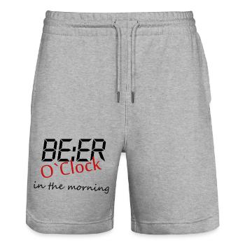 Beer o clock Lustiger Bier Spruch Geschenk - Stanley/Stella Unisex Bio Joggingshorts Trainer  - Grau meliert - Vorne - Nik (191cm) & Marisol (170cm)