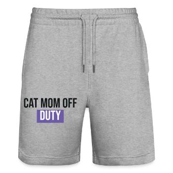 Cat Mom Off Duty - Cat Gift - Stanley/Stella Trainer Unisex Organic Jogging Shorts - heather grey - Front - Nik (191cm) & Marisol (170cm)