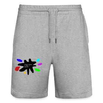 Couleurs de vie : Éclaboussures de peinture - Short de jogging bio TRAINER Stanley/Stella unisexe - gris chiné - Devant - Nik (191cm) & Marisol (170cm)