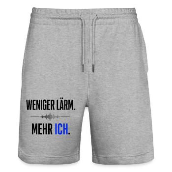 Weniger Lärm - mehr Ich  Statment  - Stanley/Stella Unisex Bio Joggingshorts Trainer  - Grau meliert - Vorne - Nik (191cm) & Marisol (170cm)