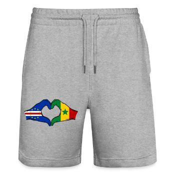 Drapeau du Cap-Vert Sénégal Mains en forme de cœur - Short de jogging bio TRAINER Stanley/Stella unisexe - gris chiné - Devant - Nik (191cm) & Marisol (170cm)