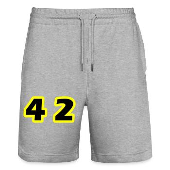42 Number Symbol - Stanley/Stella Trainer Unisex Organic Jogging Shorts - heather grey - Front - Nik (191cm) & Marisol (170cm)