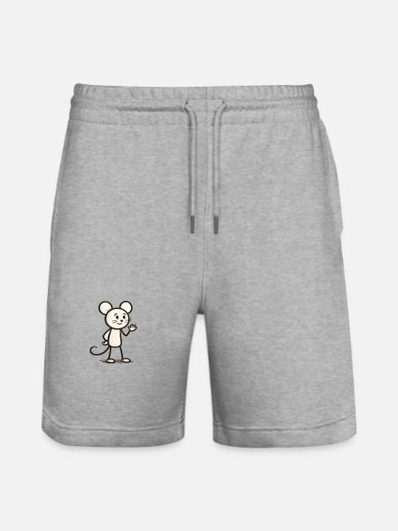 Waving Mouse Character Illustration - Stanley/Stella Trainer Unisex Organic Jogging Shorts - heather grey