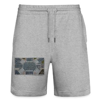 Géométrie des intersections urbaines - Short de jogging bio TRAINER Stanley/Stella unisexe - gris chiné - Devant - Nik (191cm) & Marisol (170cm)