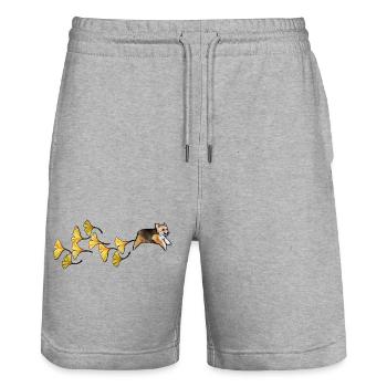 Ginkgo Garden Corgi Trail - Stanley/Stella Trainer Unisex Organic Jogging Shorts - heather grey - Front - Nik (191cm) & Marisol (170cm)